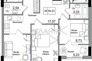 3-кімнатна квартира за адресою 7 км Овідіопольської дор. (площа 59,2 м²) - Atlanta.ua - фото 14