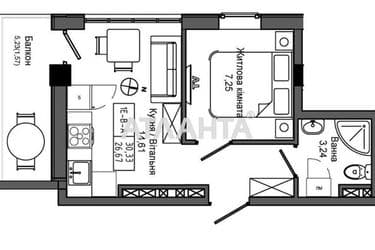 1-room apartment apartment by the address st. 7 km ovidiopolskoy dor (area 30,3 m²) - Atlanta.ua - photo 3