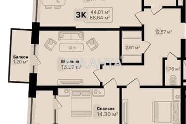 3-кімнатна квартира за адресою вул. Соняшникова (площа 88,6 м²) - Atlanta.ua - фото 11