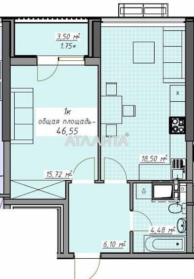 1-room apartment apartment by the address st. Kurortnyy per (area 46,6 m²) - Atlanta.ua - photo 26